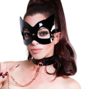 Kinky Diva - Cat Mask - BDSM - Lak - Verstelbaar - Zwart - Goud