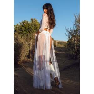 Maxi Skirt Gaas met Splitten Wit - Leg Avenue