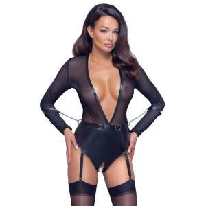 Cottelli Collection - Body Bondage - Zwart - Gaas Top - Open Kruis - Zwart