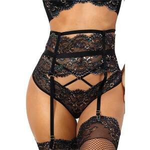 Axami - Valley of Sensations - Jarretelgordel - Goud met Blauw accent - Kant - Zwart