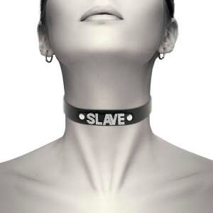 Coquette - Choker - Slave - Strass - Kunstleer - Zwart