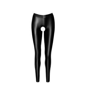 Noir Handmade - F304 Taboo - Legging - Kruisloos - Hoge Taille - Wetlook - Zwart